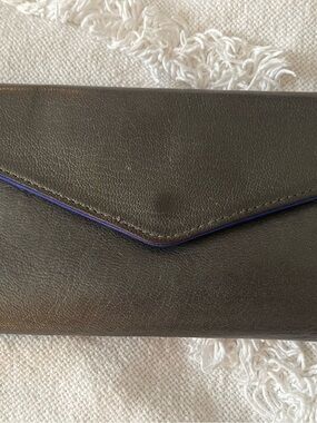 MZ Wallace Katherine gunmetal metallic leather and Cobalt suede lining Wallet